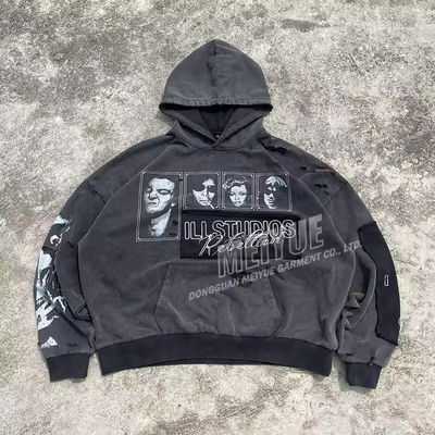 İyi bir fiyat. Özel Pullover Streetwear Asit Yıkama Hoodie Ağır Siklet Vintage DTG Baskı Hoodie Nakış Patchwork Damla Omuz Hoodie çevrimiçi