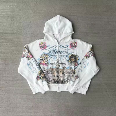 Harga yang bagus Kustom Vintage Retro Zipper DTG Cetak Logo Tertekan Hidden Hoodie Hoodie Prancis Terry Digital Hoodie Men Hoodie Streetwear on line