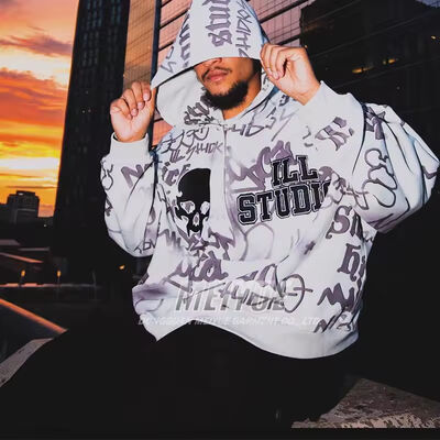 Harga yang bagus Kustom drop bahu bordir logo hoodie zip up dtg cetak ritsleting tersembunyi prancis terry hoodie longgar fit loose pria pria pria on line