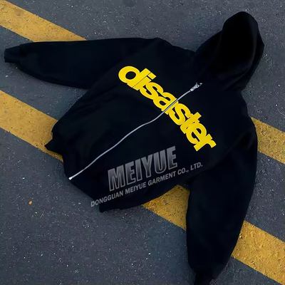 Un bon prix. Logo personnalisé imprimé en silicium Hoodie Fermeture à glissière Vêtement surdimensionné Casual Loose Fit Drop Shoulder Hoodie Poids Hoodie Fabricant en ligne
