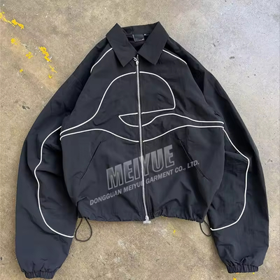 Giá tốt. Áo khoác gió nylon có khóa kéo tùy chỉnh với phản quang 3m, áo khoác bomber nhẹ chống thấm nước cho nam, áo khoác thiết kế trực tuyến