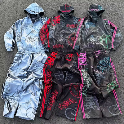 سعر جيد مخصصة للطباعة الرقمية الكاملة للطباعة الرقمية نايلون سحاب أعلى هوديي و sweatpant الانترنت
