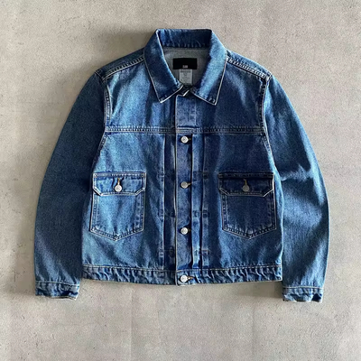 İyi bir fiyat. Özel% 100 pamuklu yıkanmış denim ceket, cep tek düğmesi denim ceket erkekler için ince uygun yüksek kaliteli denim ceket çevrimiçi