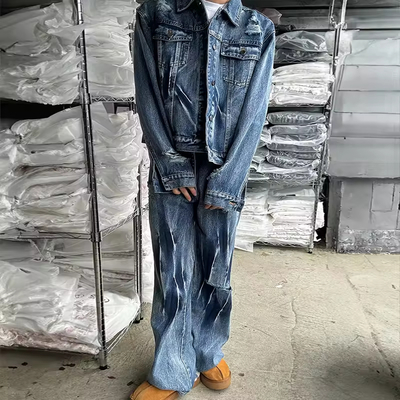 Un buen precio. Men personalizados Fit Fit Bulk Denim Track para hombres Juego de chaqueta de trabajo de jean de moda en línea