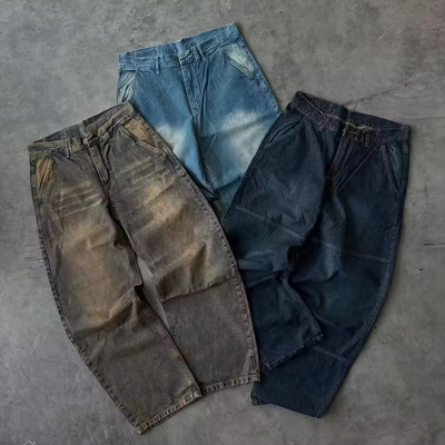 Goede prijs. Mode streetwear aangepaste heren oversized vintage washide wide been baggy jeans denim broek broek voor mannen online