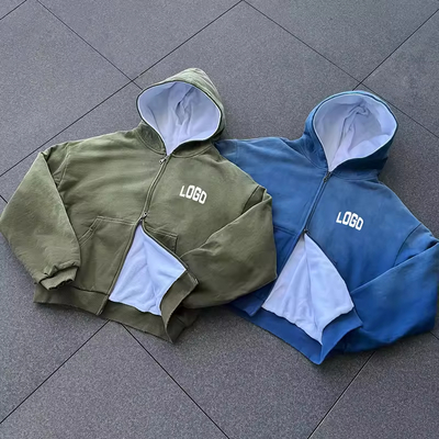 Un bon prix. Veste doublée unisexe personnalisée streetwear lavage acide vierge graphique veste à capuche zipper jusqu'à la veste de mode épaisse en ligne