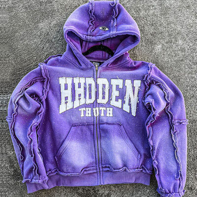 İyi bir fiyat. Özel 3D Kabartma Zip Asit Yıkama Hoodies Aplike Nakış Rhinestone Hoodies Erkekler İçin Sokak Giydirme Premium Ağır Kalın Hoodies çevrimiçi