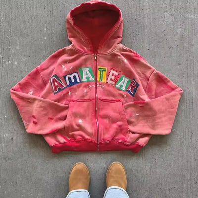 ราคาดี แบบกำหนดเองสไตล์ Y2K กรดอาบแดดซันจาง Hoodie Zip Up Streetwear Premium Hoodie Rhinestone โลโก้ unisex cropped hoodie ขนาดใหญ่ ออนไลน์