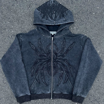 Ein guter Preis. Custom -Präge -Grafik Reißverschluss Up Hoodies für Männer Schwergewichtige Baumwoll -Fleece -Hoodies 450 GSM Vintage Säure Wash Streetwear Hoodies Hoodies Online