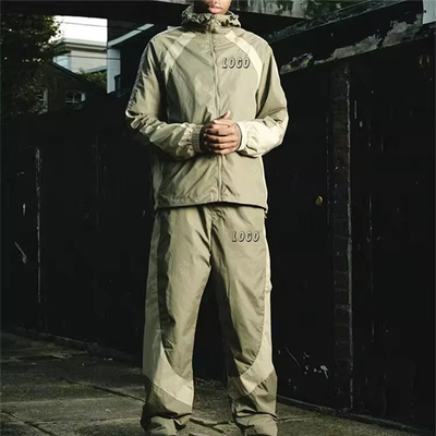 Custom Embroidery logo Polyester Waterproof Tracksuit for Men Patchwork Nylon Windbreaker Jacket Jogging Pants Tracksuit