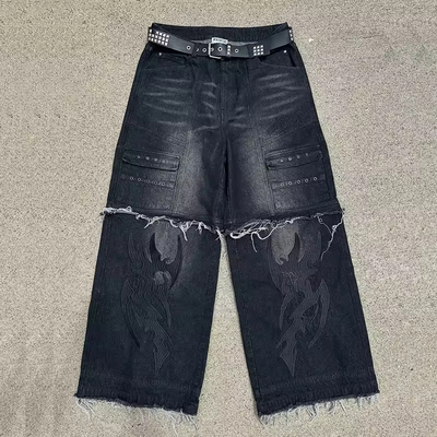 Custom Jeans Manufacturer Custom Baggy Jeans Mid Waist 100% Cotton Denim Embossing logo Jeans for Men