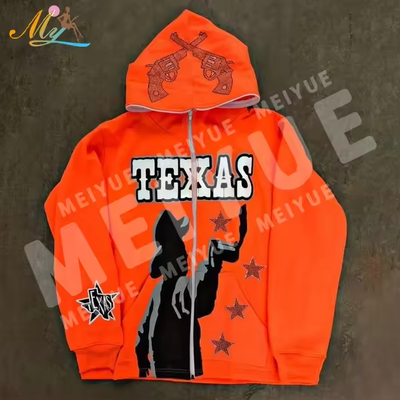 Clothing Manufacturer Custom Fashion Rhinestones Full Face Zip Hoodie Custom logo Men Hip Hop Oversized Full Face Zip Hoodie