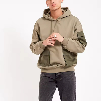 Neues Design Custom Lockered Fit Heavyweight Hoodie Patchwork Multi Cargo Pocket Plus Size Herren Hoodie