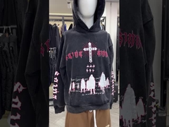 OEM/ODM Impression sur écran personnalisée sans fils pullover Hoodie lavée à l'acide Vintage Drop Shoulder Te français