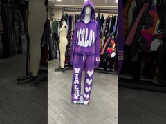 Ensemble de survêtement à capuche zippée boxy avec patch brodé appliqué personnalisé, strass, délavé au soleil et effet acide