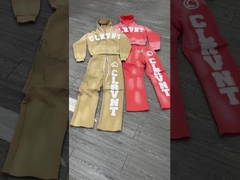 Ensemble de survêtement à capuche zippée délavée avec appliqués et broderies personnalisées de streetwear