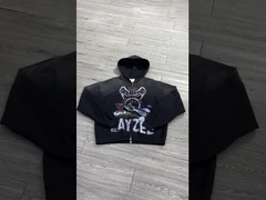 OEM Contrat personnalisé Couture Fermeture éclair Lavage à l'acide Vintage Français Court Boxy Sweat à capuche Hommes Détresse Écran