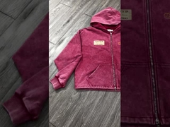 Sweat à capuche avec logo brodé personnalisé, effet vintage délavé à l'acide, coupe courte, homme, sweat à capuche zippé ample en polaire