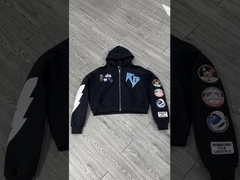 Embroidery personnalisé Patch logo Hoodie Screen Print 100% coton Fermeture à glissière en boîte découpé surdimensionné Te français
