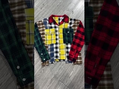 Chemise à carreaux en flanelle personnalisée Boutonnière Broderie Patchwork Logo Color Block Polo Chemise Coupé et cousu Pa