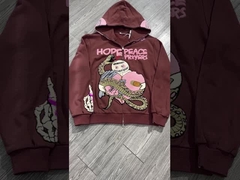Logo d'impression 3D sur mesure 500 Gsm Fermeture à glissière complète Hoodie Chenille Broderie Acide Wash Fleece Fermeture éclair