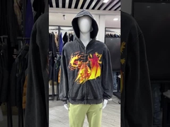 Imprimé sur écran graphique noir sur mesure Fermeture à glissière Hoodies Hommes Acide Vintage Poids lourd coton surdimensionné Dist