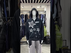 Fabricants de capuchons personnalisés Logo de marque privée Broderie Fermeture à glissière pleine Rhinestone Capuchon surdimensionné Il