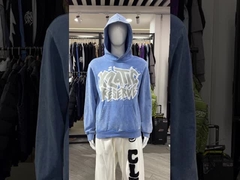 Logo personnalisé Retro Français Terry Bleu Hoodie en détresse Acide Wash Vintage pullover Mode Vêtements de rue