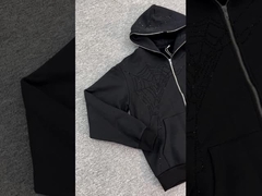 Vêtements de rue Full Face Fermeture à glissière Hoodie Fabricant sur mesure Boxy Crop Surdimensionné Convient français Terry Rhinesto