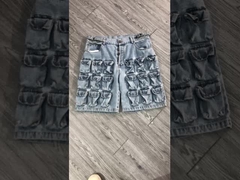Casual Shorts poids lourd Jeans Mode OEM Logo personnalisé Fermeture à glissière Fly Loose Fit Shorts en denim pour hommes
