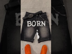 Custom Baggy Fit 5-Pocket Logo Embroidered White Contrast Top Stitching Denim Shorts Blue Summer Pro